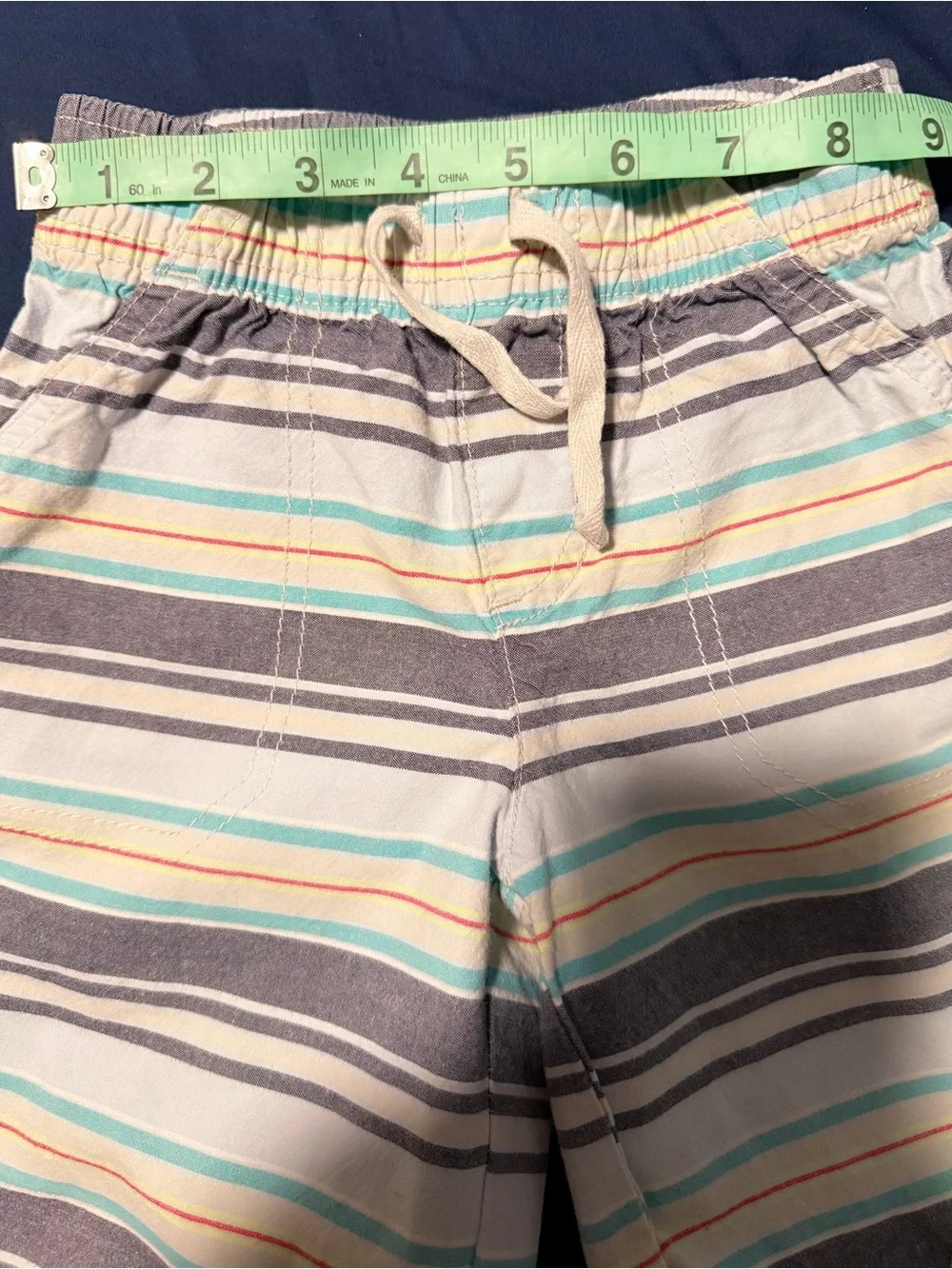 Kids Gray, Teal, and Cream Striped Pull-On Shorts